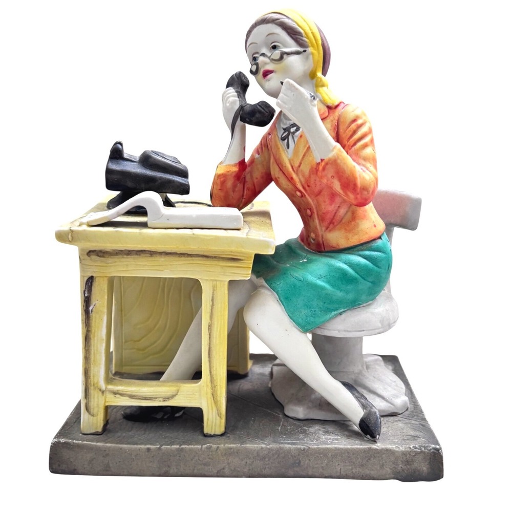 Vintage Cucci Secretary Typist Figurine Woman Desk Telephone Signed Capodimonte